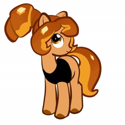 Size: 2048x2048 | Tagged: safe, artist:eggstewplum, derpibooru import, earth pony, pony, clothes, cookie run, croissant cookie, crossover, female, frown, high res, looking up, mare, ponified, simple background, solo, white background