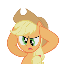 Size: 658x658 | Tagged: artist needed, safe, derpibooru import, applejack, earth pony, pony, look before you sleep, cross-eyed, holding head, simple background, solo, transparent background, vector