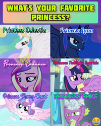 Size: 1920x2400 | Tagged: safe, derpibooru import, edit, edited screencap, editor:itsmgh1203, screencap, princess cadance, princess celestia, princess flurry heart, princess luna, spike, twilight sparkle, twilight sparkle (alicorn), alicorn, dragon, pony, friendship is magic, luna eclipsed, magical mystery cure, once upon a zeppelin, season 1, season 2, season 3, season 6, season 7, season 9, sparkle's seven, the crystalling, spoiler:s09, baby, baby pony, clothes, coronation dress, crown, dress, female, hard-won helm of the sibling supreme, jewelry, male, mare, night, open mouth, open smile, regalia, smiling, spread wings, text, winged spike, wings
