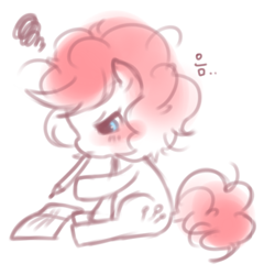 Size: 500x500 | Tagged: safe, derpibooru import, pinkie pie, earth pony, pony, ask young pinkamena, book, cute, cuteamena, emanata, female, filly, foal, korean, looking at something, mouth hold, pen, pinkamena diane pie, sitting, younger