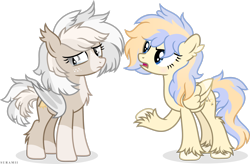 Size: 3022x1985 | Tagged: safe, artist:suramii, derpibooru import, oc, oc only, oc:cuddy, oc:souvenir, bat pony, pegasus, pony, bat pony oc, bat wings, chest fluff, coat markings, crying, duo, duo female, ear fluff, ear tufts, ears, facial markings, female, folded wings, freckles, frown, full body, hooves, leg fluff, looking at someone, mare, open mouth, pegasus oc, raised hoof, raised leg, shadow, show accurate, signature, simple background, slit eyes, snip (coat marking), socks (coat marking), standing, tail, transparent background, two toned mane, two toned tail, unshorn fetlocks, wings
