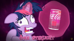 Size: 1918x1078 | Tagged: safe, derpibooru import, screencap, twilight sparkle, pony, coca-cola, glowing, glowing horn, horn, levitation, magic, starlight coca-cola, telekinesis, twilight snapple, youtube