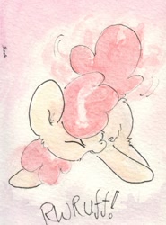 Size: 675x911 | Tagged: safe, artist:slightlyshade, derpibooru import, apple bloom, earth pony, pony, adorabloom, behaving like a dog, cute, female, filly, foal, solo, tail, tail wag, traditional art