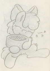 Size: 481x678 | Tagged: safe, artist:slightlyshade, derpibooru import, apple bloom, earth pony, pony, female, filly, foal, food, pie, solo, traditional art