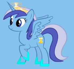 Size: 1888x1764 | Tagged: safe, derpibooru import, minuette, alicorn, pony, alicornified, female, hoof shoes, hourglass, jewelry, mare, minuetticorn, race swap, raised hoof, raised leg, simple background, solo, spread wings, tiara, wings