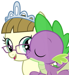 Size: 857x932 | Tagged: safe, artist:dragonchaser123, edit, editor:undeadponysoldier, spike, zippoorwhill, dragon, pegasus, pony, crack shipping, cute, daaaaaaaaaaaw, eyes closed, female, filly, foal, glasses, happy, jewelry, kiss on the cheek, kissing, looking at someone, male, shipping, spikabetes, spikoorwhill, spread wings, straight, tiara, winged spike, zippoorbetes