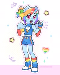 Size: 1638x2048 | Tagged: safe, artist:ponscrossing, derpibooru import, rainbow dash, equestria girls, alternate hairstyle, cute, dashabetes, devil horn (gesture), rock on