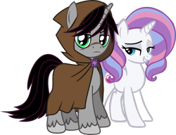 Size: 2099x1616 | Tagged: safe, artist:goldenheart4, artist:lightningbolt, derpibooru exclusive, derpibooru import, edit, idw, potion nova, shadow lock, pony, unicorn, my little pony: pony life, spoiler:comic, .svg available, bedroom eyes, cape, clothes, crack shipping, eyeshadow, female, g4.5 to g4, grin, hood, hood up, horn, idw showified, looking at you, makeup, male, mare, scar, shadownova, shipping, simple background, smiling, stallion, standing, straight, svg, transparent background, unshorn fetlocks, vector, vector edit, villains of equestria collab