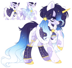 Size: 1024x970 | Tagged: safe, artist:miioko, derpibooru import, oc, oc only, pony, unicorn, clothes, deviantart watermark, ethereal mane, eyelashes, female, hair over one eye, horn, mare, obtrusive watermark, raised hoof, raised leg, simple background, starry mane, unicorn oc, watermark, white background