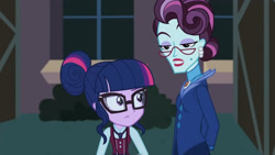 Size: 3410x1920 | Tagged: safe, derpibooru import, screencap, principal abacus cinch, sci-twi, twilight sparkle, equestria girls, friendship games, canterlot high, duo, duo female, female, glasses, high res, unleash the magic