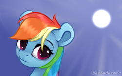 Size: 4096x2548 | Tagged: safe, artist:darbedarmoc, derpibooru import, rainbow dash, pegasus, pony, day, multicolored hair, rainbow hair, solo, sun