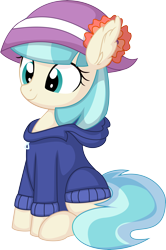 Size: 5320x7989 | Tagged: safe, artist:cyanlightning, derpibooru import, coco pommel, earth pony, pony, .svg available, absurd resolution, clothes, cocobetes, cute, ear fluff, ears, female, hat, hoodie, mare, simple background, sitting, solo, transparent background, vector