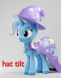 Size: 1497x1920 | Tagged: safe, artist:xppp1n, trixie, pony, unicorn, 3d, blender cycles, cape, female, hat, mare, solo, trixie's cape, trixie's hat, unshorn fetlocks