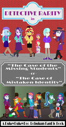 Size: 1825x3480 | Tagged: safe, artist:robukun, derpibooru import, adagio dazzle, apple bloom, aria blaze, button mash, coco pommel, pipsqueak, rarity, rumble, scootaloo, sonata dusk, starlight glimmer, suri polomare, sweetie belle, trixie, oc, oc:miss rary, oc:rougher, equestria girls, bondage, bound and gagged, child, cloth gag, cuffs, cutie mark crusaders, detective, detective rarity, equestria girls-ified, female, gag, hostage, kidnapped, male, rope, rope bondage, the dazzlings, tied up