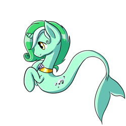 Size: 500x500 | Tagged: safe, artist:rinkunokoisuru, derpibooru import, oc, oc only, merpony, unicorn, fish tail, flowing tail, golden eyes, green mane, horn, jewelry, male, necklace, seaponified, seashell, simple background, smiling, solo, species swap, stallion, tail, transparent background