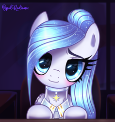 Size: 2880x3040 | Tagged: safe, artist:opal_radiance, derpibooru import, opalescence, oc, oc:opal rosamond, pegasus, pony, blue, cute, gaze, rosamond, solo, stare, white