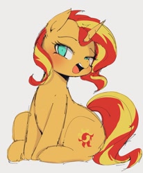 Size: 1014x1231 | Tagged: safe, artist:manachaaaaaaaa, derpibooru import, sunset shimmer, pony, unicorn, blushing, female, looking at you, mare, solo