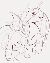 Size: 1632x2048 | Tagged: safe, artist:manachaaaaaaaa, derpibooru import, queen chrysalis, changeling, female, mare, sketch, smiling, solo