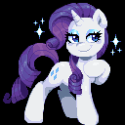 Size: 640x640 | Tagged: safe, artist:hikkage, derpibooru import, rarity, black background, pixel art, simple background, solo, sparkles