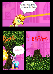 Size: 445x625 | Tagged: safe, artist:boogeyboy1, derpibooru import, princess cadance, sunset shimmer, alicorn, pony, unicorn, comic, laser, tree