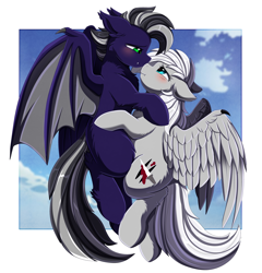 Size: 4180x4348 | Tagged: safe, artist:pridark, derpibooru import, oc, oc only, bat pony, pegasus, pony, bat wings, blushing, female, looking at each other, looking at someone, mare, wingding eyes, wings