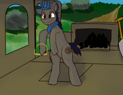 Size: 3300x2550 | Tagged: safe, artist:mostvaluedpony, derpibooru import, oc, oc:smokey cinders, earth pony, pony, bipedal, conductor, conductor hat, earth pony oc, male, solo, stallion, train