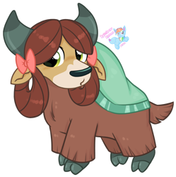 Size: 1338x1345 | Tagged: safe, artist:rainbow eevee, derpibooru import, yona, yak, bow, cloven hooves, cute, female, monkey swings, simple background, solo, transparent background, vector, yonadorable