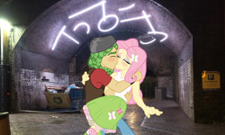 Size: 1024x615 | Tagged: safe, artist:yungdeez, derpibooru import, fluttershy, sandalwood, equestria girls, equestria girls in real life, female, irl, kissing, male, photo, sandalshy, shipping, straight