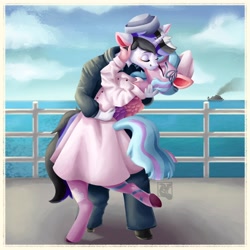 Size: 6000x6000 | Tagged: safe, derpibooru import, oc, oc:bluelinepony, anthro, pegasus, unicorn, anthro oc, commission, couple, cute, holiday, horn, kissing, lovely, pegasus oc, unicorn oc, v-j day in times square, valentine's day