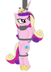 Size: 794x1123 | Tagged: safe, artist:164251, derpibooru import, princess cadance, alicorn, pony, angry, arm behind back, bondage, bound wings, glare, gritted teeth, looking at someone, looking at something, looking up, pole, pole tied, ropes, simple background, solo, struggling, tied up, transparent background, wings