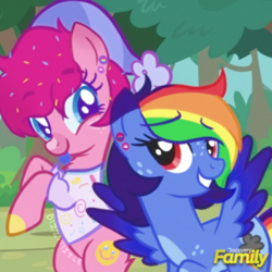 Size: 376x376 | Tagged: safe, artist:moonlightdisney5, derpibooru import, oc, oc:hush puppy, earth pony, pegasus, bipedal, bisexual, bisexual pride flag, chubby, clowncore, eyebrows, fluffy, fluffy butt, food, freckles, genderfluid, genderfluid pride flag, kidcore, kinsona, mullet, multicolored hair, pansexual, pansexual pride flag, pride, pride flag, rainbow hair, scenecore, sprinkles, tongue, tongue out