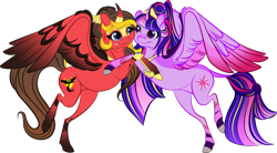 Size: 3294x1820 | Tagged: safe, artist:lisianthus, derpibooru import, twilight sparkle, twilight sparkle (alicorn), oc, alicorn, pony, alicorn oc, female, horn, hug, mare, simple background, smiling, transparent background, wings