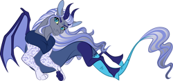 Size: 1024x482 | Tagged: safe, artist:lisianthus, derpibooru import, oc, oc only, oc:dama da noite, draconequus, draconequus oc, female, horns, interspecies offspring, offspring, parent:discord, parent:starlight glimmer, parents:starcord, paws, simple background, transparent background, underpaw