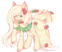 Size: 1024x859 | Tagged: safe, artist:miioko, derpibooru import, oc, oc only, pony, eye clipping through hair, female, flower, flower in hair, mare, raised hoof, raised leg, simple background, transparent background