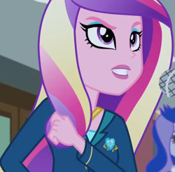 Size: 1961x1920 | Tagged: safe, derpibooru import, screencap, dean cadance, princess cadance, princess luna, vice principal luna, equestria girls, friendship games, cropped, microphone