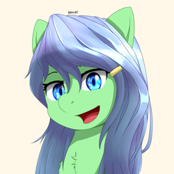 Size: 1500x1500 | Tagged: safe, artist:nihithebrony, derpibooru import, oc, oc only, oc:scrying mind, pony, bust, chest fluff, commission, female, open mouth, simple background, solo