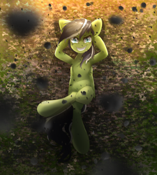 Size: 1800x2000 | Tagged: safe, artist:nihithebrony, derpibooru import, oc, oc only, pegasus, pony, ash, commission, female, grass, grin, implied fire, lying down, on back, pegasus oc, smiling, solo