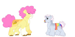 Size: 1280x640 | Tagged: safe, artist:itstechtock, derpibooru import, li'l cheese, oc, oc:gigglebean, pony, the last problem, baby, baby pony, diaper, offspring, parent:party favor, parent:pinkie pie, parents:partypie, simple background, white background