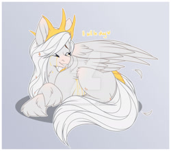 Size: 1920x1699 | Tagged: safe, artist:krypticquartz, derpibooru import, oc, pegasus, pony, crown, deviantart watermark, female, jewelry, lying down, mare, obtrusive watermark, prone, regalia, solo, watermark