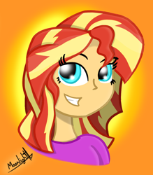 Size: 946x1079 | Tagged: safe, artist:moonlightatlm, derpibooru import, sunset shimmer, equestria girls, bust, female, smiling, solo