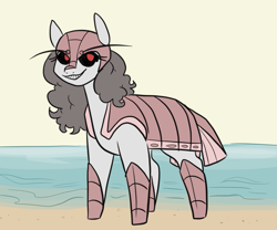 Size: 1479x1230 | Tagged: safe, artist:smirk, derpibooru import, oc, monster pony, antennae, beach, black sclera, isopod, ocean, simple background, solo, water