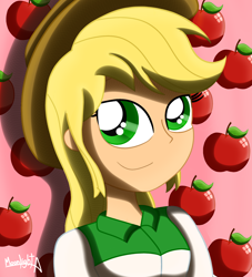 Size: 2000x2200 | Tagged: safe, artist:moonlightatlm, derpibooru import, applejack, equestria girls, bust, female, smiling, solo