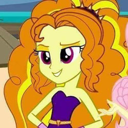 Size: 403x403 | Tagged: artist needed, safe, derpibooru import, adagio dazzle, fluttershy, equestria girls, bare shoulders, disguise, disguised siren, sleeveless, solo focus, strapless