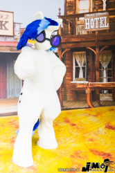 Size: 1330x2000 | Tagged: safe, artist:luna_b_, derpibooru import, dj pon-3, vinyl scratch, human, 2015, clothes, convention, convention:jmof, cosplay, costume, fursuit, irl, irl human, japan, name tag, no mouth, photo, pointing at you, ponysuit, solo, sunglasses, vinyl's glasses, wild west