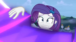 Size: 3410x1920 | Tagged: safe, derpibooru import, screencap, rarity, equestria girls, friendship games, canterlot, dimensional cracks, female, hairpin, high res, solo