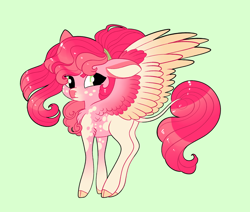 Size: 2600x2200 | Tagged: safe, artist:loryska, derpibooru import, oc, pegasus, pony, female, green background, magical lesbian spawn, mare, offspring, parent:fluttershy, parent:pinkie pie, parents:flutterpie, simple background, solo