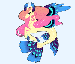 Size: 2600x2200 | Tagged: safe, artist:loryska, derpibooru import, oc, seapony (g4), magical lesbian spawn, magical threesome spawn, offspring, parent:fluttershy, parent:princess skystar, parent:rarity, simple background, solo