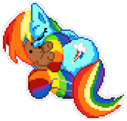 Size: 860x820 | Tagged: safe, artist:discrete turtle, artist:epicvon, artist:pixelsofsin, derpibooru import, rainbow dash, pegasus, pony, clothes, cute, dashabetes, eyes closed, female, manepxls, mare, pixel art, plushie, pxls.space, rainbow socks, simple background, sleeping, socks, solo, striped socks, teddy bear, transparent background