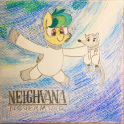 Size: 536x536 | Tagged: safe, artist:huodx, derpibooru import, oc, oc:apogee, oc:houston, pegasus, pony, rat, album parody, colored pencil drawing, female, nevermind, nirvana, pencil drawing, traditional art