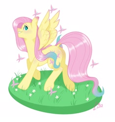 Size: 1824x1950 | Tagged: safe, artist:germanloh, derpibooru import, fluttershy, pegasus, pony, female, mare, signature, simple background, smiling, solo, white background, wings